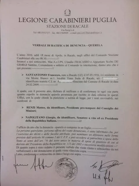 Referendum, 60enne querela Renzi e Napolitano per "invito all'astensione"