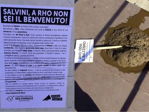 Rho, i centri sociali contestano Salvini e riempiono la città di letame