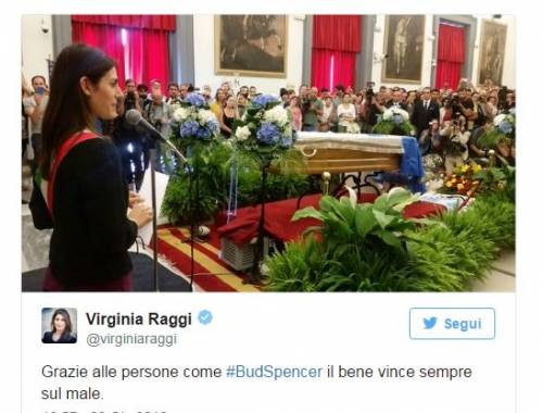 Virginia Raggi e il tweet sulla morte di Bud Spencer