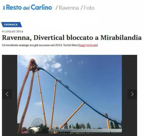 Mirabilandia, la giostra si ferma ​e i passeggeri scendono a piedi