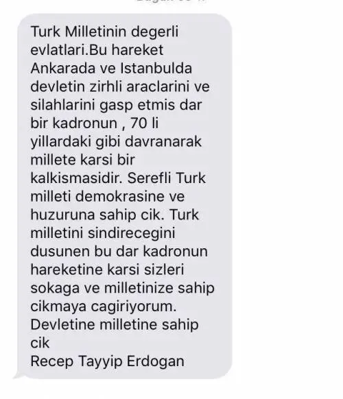 Il testo integrale dell'sms di Erdogan al popolo turco