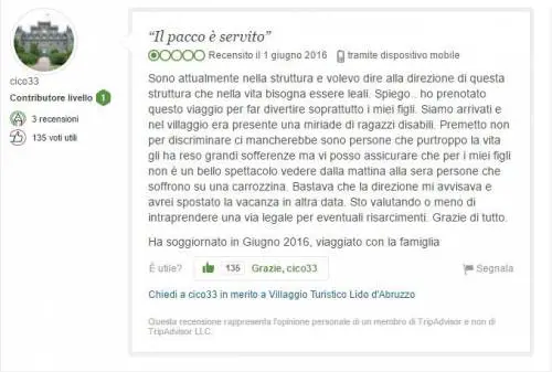 "Troppi disabili al villaggio": la recensione su Tripadvisor che indigna il web