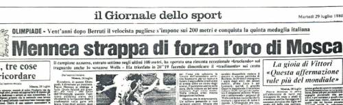 La pagina sportiva del Giornale che racconta l’incredibile impresa di Pietro Mennea alle Olimpiadi di Mosca 1980