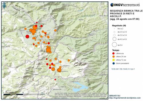 La mappa del sisma che ha colpito il Centro Italia
