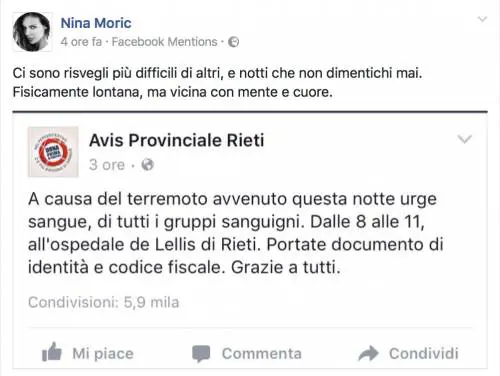 Terremoto e vip, le reazioni social