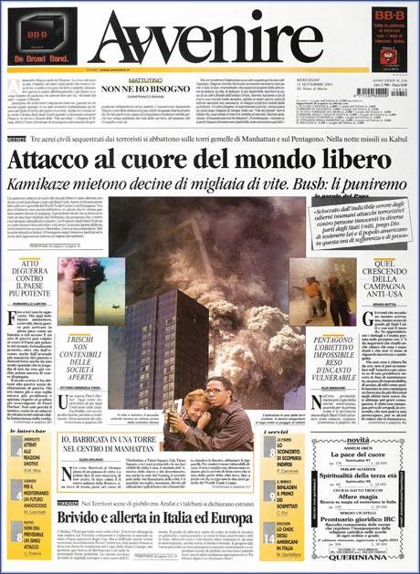 "Migliaia di morti": il ricordo dell'11 settembre 2001 nelle prime pagine dei giornali di tutto il mondo