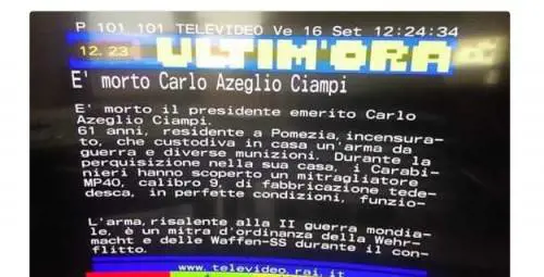 La gaffe del Televideo Rai sulla morte di Ciampi