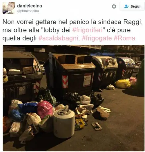 Raggi: "Troppi frigoriferi per strada". E su Twitter è subito #frigogate