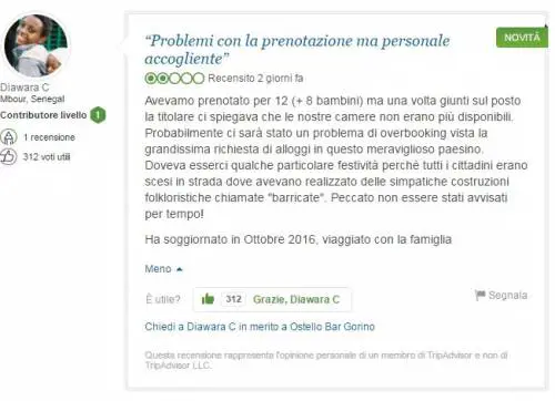 Sul web spunta la recensione del "profugo" ospite a Gorino