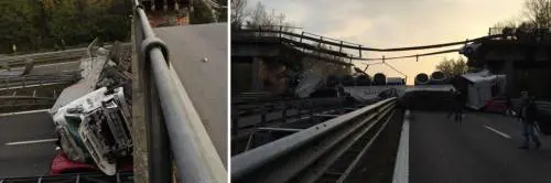 Lecco, crolla il ponte sulla superstrada: tir precipita sulle auto