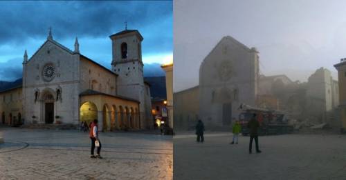 La basilica di Norcia, prima e dopo il terremoto