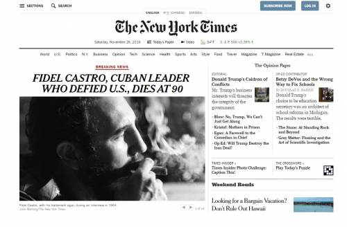 La morte di Castro sui siti di tutto il mondo