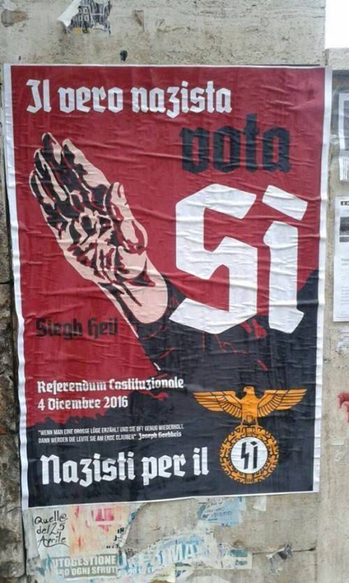 Manifesti choc a Roma: "Il vero nazista vota Sì al referendum"