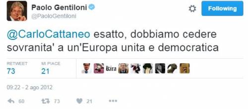 Quando Gentiloni twittava: "Dobbiamo cedere sovranità a Ue"