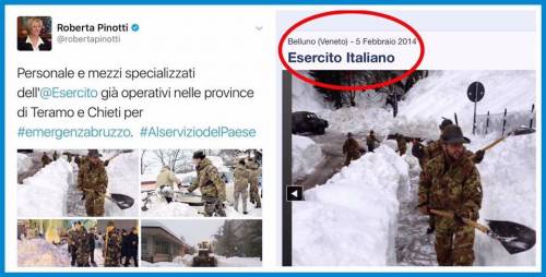 Gaffe della Pinotti: "Esercito già in Abruzzo", ma la foto è vecchia