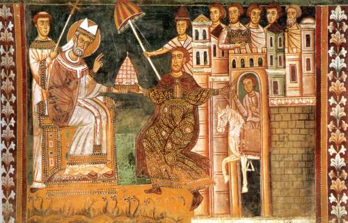 L'imperatore Costantino offre al papa Silvestro I la tiara imperiale