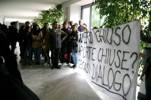 Il presidio di protesta degli studenti