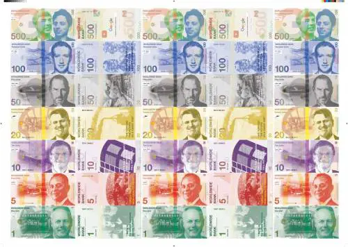 Le banconote con i volti dei presidenti di Facebook, Apple e Microsoft
