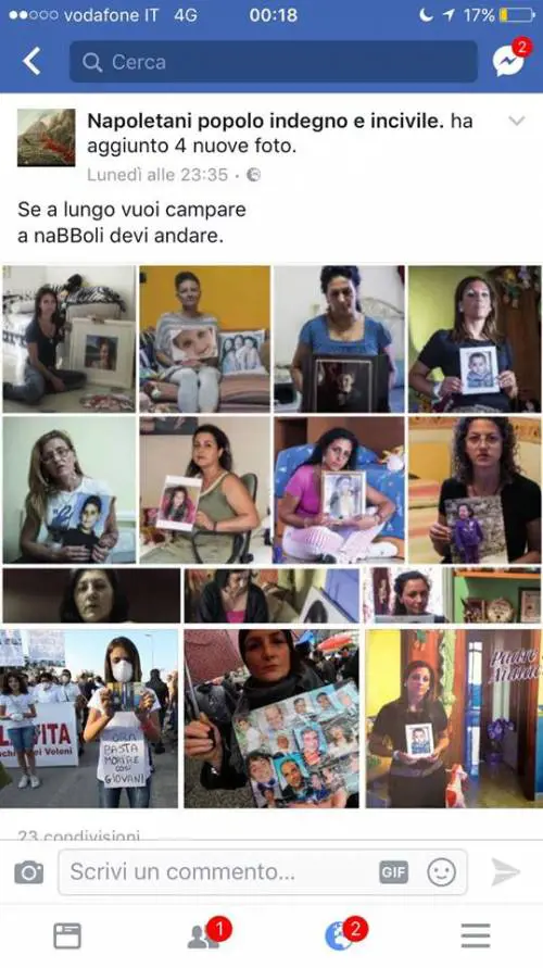 Pagina Fb offende i napoletani: chiesto un milione di danni