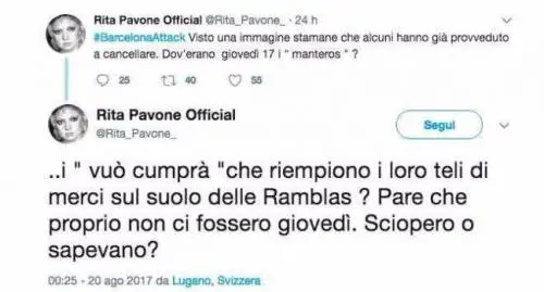 Rita Pavone e il tweet su Barcellona: scoppia il caso sui social