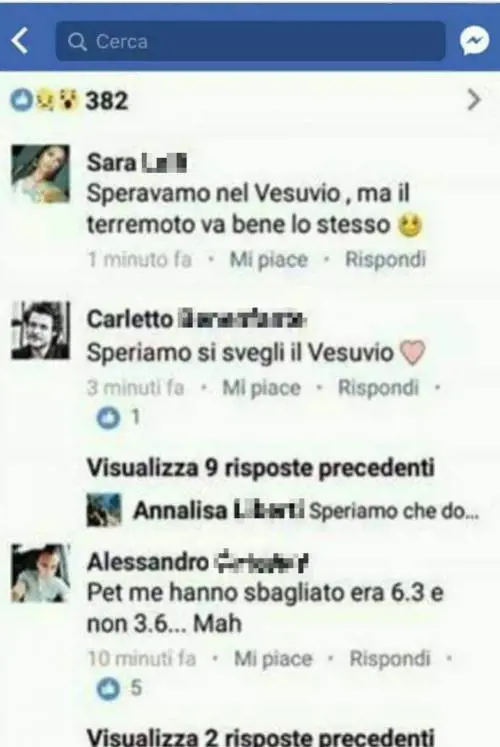 Ischia, post razzisti contro le vittime:  "Speravamo nel Vesuvio, ma va bene il terremoto"
