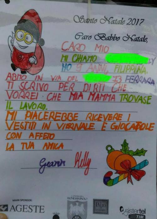 "Vorrei un lavoro per mia mamma", la lettera di Kelly a Babbo Natale