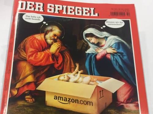 Il presepe blasfemo dello Spiegel: Gesù Bambino lo porta Amazon