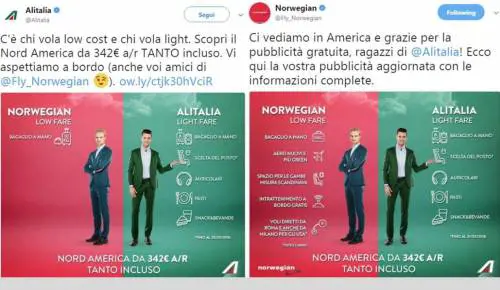 Alitalia e Norwegian Air: è guerra sui social  