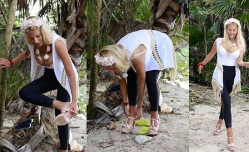 Isola dei Famosi, Francesca Cipriani cammina sulla spiaggia coi suoi tacchi a spillo