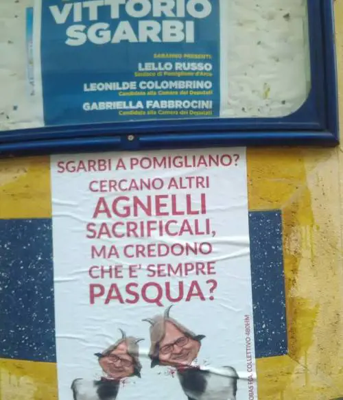 Pomigliano, le locandine choc: una testa mozzata di Sgarbi