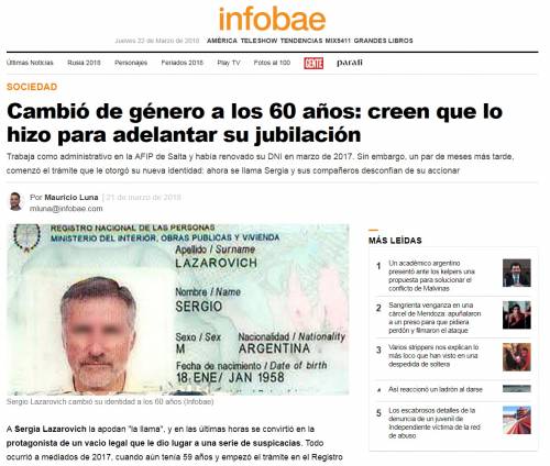 "Sergio cambia sesso per andare in pensione": polemiche in Argentina