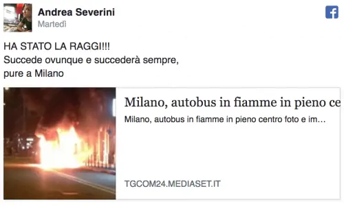 Il marito della Raggi ironico e polemico sul rogo dell'autobus Atac