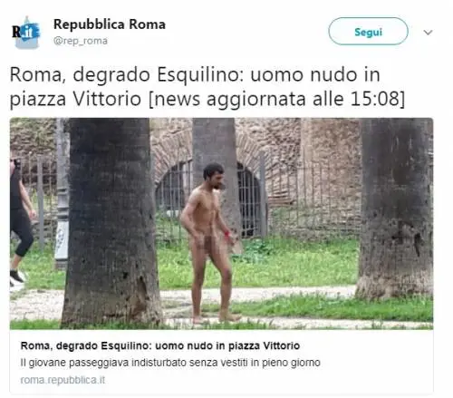Ancora degrado a Roma: uomo nudo all'Esquilino