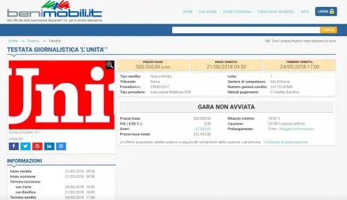 L'Unità va all'asta: lo storico quotidiano tra bottiglie e auto