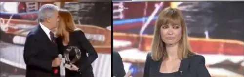 Ritira il premio per Fabrizio Frizzi. La Mantovan si commuove sul palco