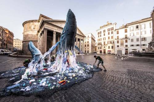 Roma, due balene spuntano da un mare di rifiuti
