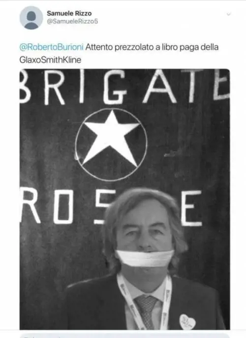 Burioni, nuovo attacco dei no-vax: nel fotomontaggio vittima delle BR