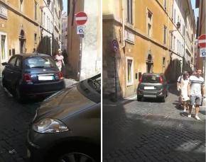 Roma, auto e moto sfrecciano nell'area pedonale 