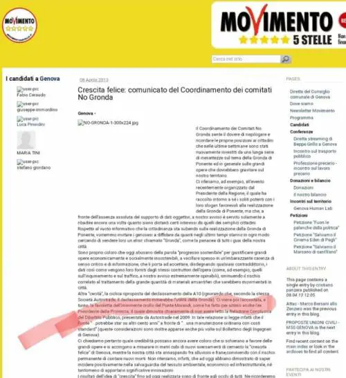 Il comunicato dei comitati "No Gronda"