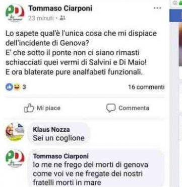Forlì, augura morte a Salvini e Di Maio con simbolo Pd, denunciato