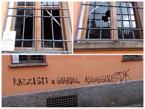 Vandali contro sede della Lega: "Razzisti e guardie assassini"