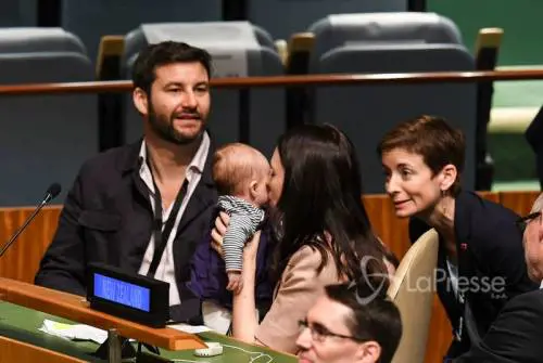 La premier neozelandese all'Onu con la "first baby"