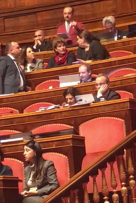 Senato, Sergio Puglia del M5S ripreso mentre prova il suo intervento in Aula