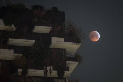L'eclissi lunare tra i palazzi di Milano