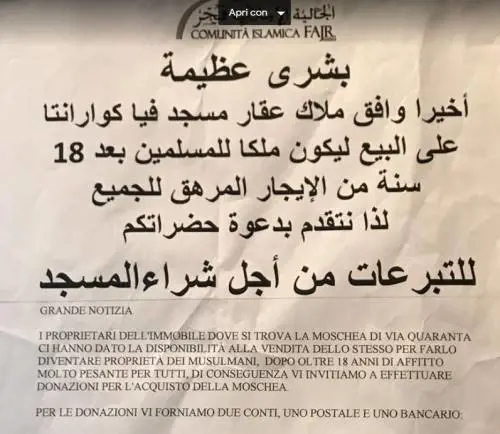 "Colletta" per comprare la moschea