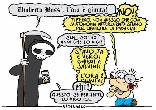 Vignetta choc del Fatto, Morte va a prendere Bossi: "È giunta l’ora"
