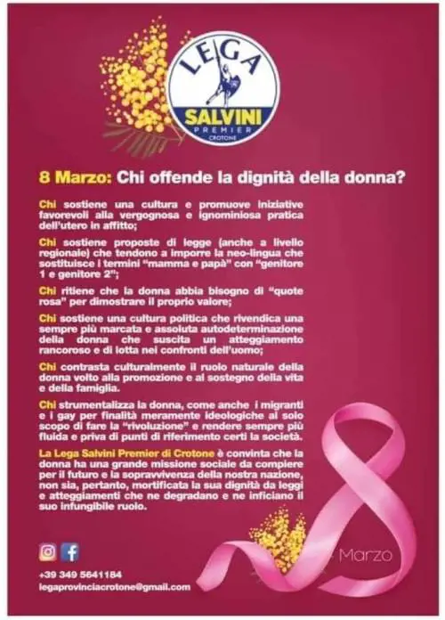 "La donna sostiene la vita e la famiglia" Matteo si dissocia dal volantino leghista