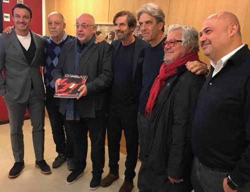 Da sinistra: Massimo Oddo, Pietro Paolo Virdis, Luca Serafini, Filippo Galli, Mino Taveri, Ugo Conti e Filippo La Scala