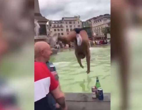 Un tifoso inglese ubriaco si è spaccato la testa tuffandosi in una fontana di Londra