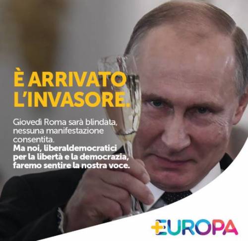 +Europa: "Putin a Roma? Un invasore". E il web se la ride